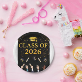 2026年卒業式のキャップデザイン | エレガントブラック ペーパープレート