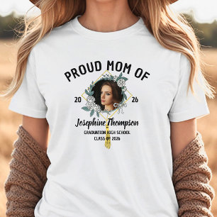 2026年卒業式の花柄デザインの優雅な写真と自慢の母 トライブレンドTシャツ