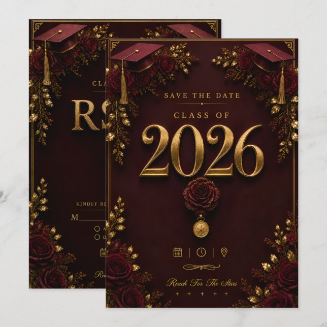 2026年卒業式出欠ハガキ | 卒業招待状 (正面/裏面)