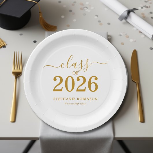 2026年卒業式 ゴールドスクリプト ペーパープレート