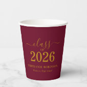 2026年卒業式 ゴールド ワインレッド パーティー 紙コップ (正面)