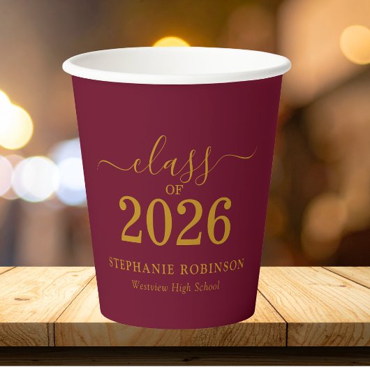 2026年卒業式 ゴールド ワインレッド パーティー 紙コップ