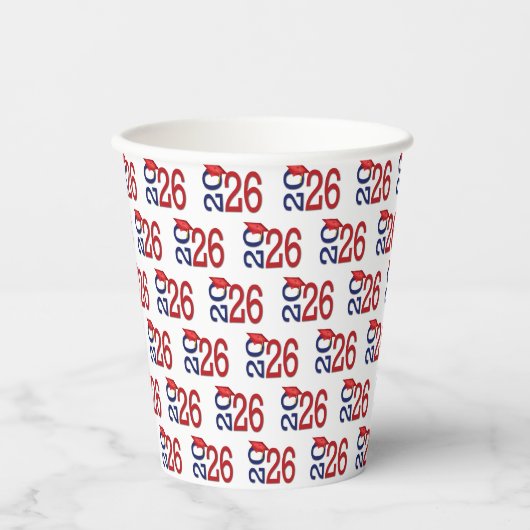 2026年卒業式 ネイビーブルーとレッド 紙コップ (正面)