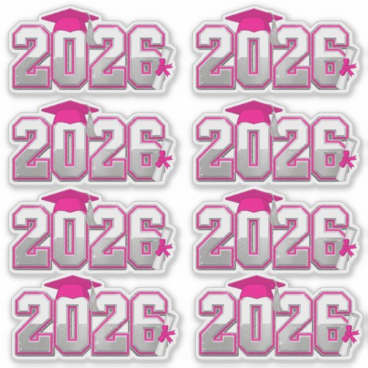 2026年卒業式 ピンクとシルバー シール (正面)