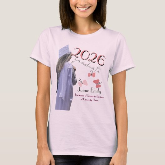 2026年卒業式 ピンクの写真 Tシャツ (正面)