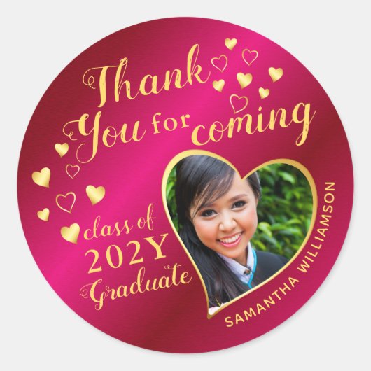 2026年卒業式 ホットピンクとゴールドのThank You ラウンドシール (正面)