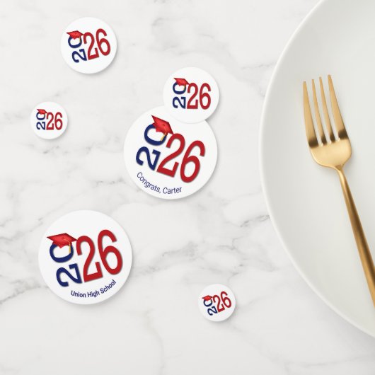 2026年卒業式 レッドとネイビーブルー コンフェッティ (グループ)