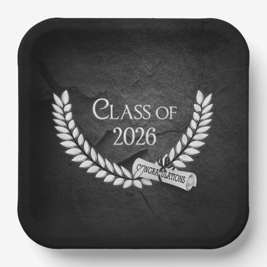 2026年卒業式 ローレルと卒業証書 ペーパープレート (正面)