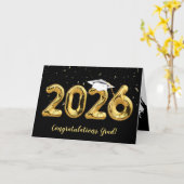 2026年卒業式 白い帽子の金色バルーン カード (黄色い花)