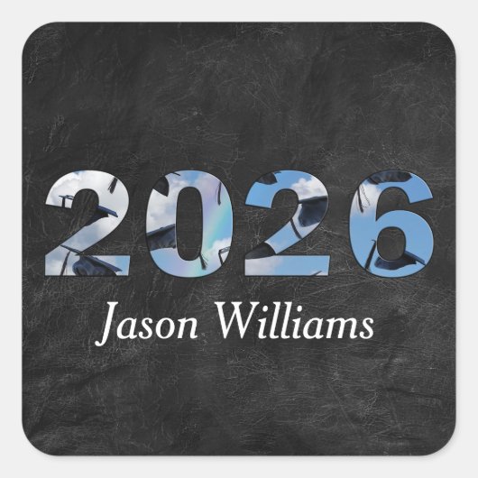 2026年卒業式 黒い卒業帽 スクエアシール (正面)