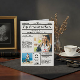 2026年卒業生のためのヴィンテージ新聞風卒業証書 招待状