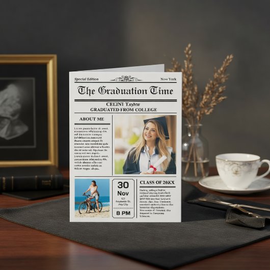 2026年卒業生のためのヴィンテージ新聞風卒業証書 招待状