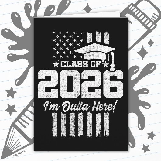 2026年卒業生デザインのディストressedフラグ カード