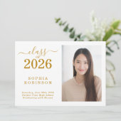 2026年卒業記念写真入りゴールド卒業通知 招待状 (スタンド正面)