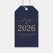 2026年卒業 ネイビーブルー ゴールドスクリプト 卒業式 ギフトタグ (裏面)