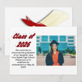 2026年卒業 バーガンディの文字 グラデーション写真 招待状 (正面/裏面)