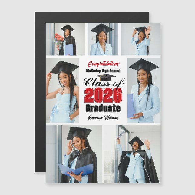 2026年卒業 レッド フォトコラージュ 卒業記念マグネット (正面/裏面)