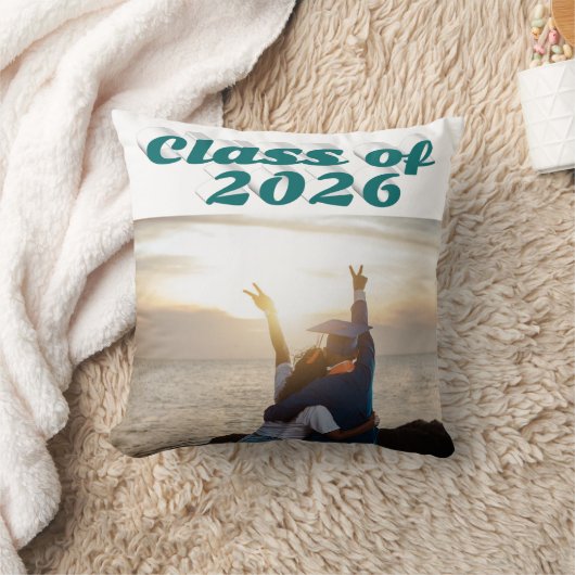 2026年卒業 緑のテキスト 卒業写真 クッション (ブランケット)
