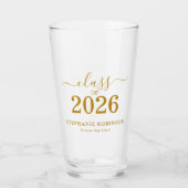 2026年卒業 金色のカリグラフィー タイポグラフィー 卒業式 タンブラーグラス (正面)