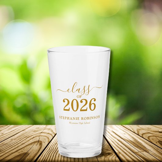 2026年卒業 金色のカリグラフィー タイポグラフィー 卒業式 タンブラーグラス