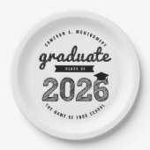 2026年卒業 黒いスケッチ 卒業パーティー ペーパープレート (正面)
