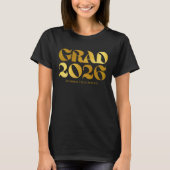2026年卒業 黒とゴールドのタイポグラフィー Tシャツ (正面)