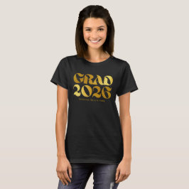 2026年卒業 黒とゴールドのタイポグラフィー Tシャツ