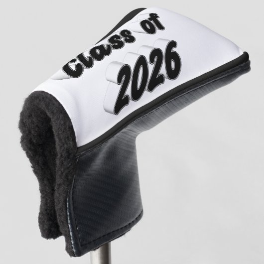 2026年卒業 黒のタイポグラフィー ゴルフヘッドカバー (3/4 正面)