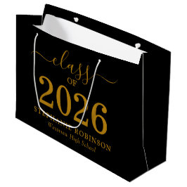 2026年卒業 黒地にゴールドの文字 Graduation ラージペーパーバッグ