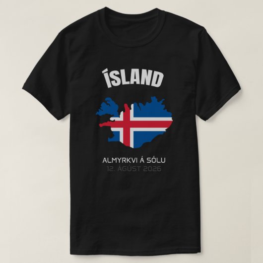 2026年太陽の皆既日食アイスランド国旗Tシャツ Tシャツ (デザイン正面)