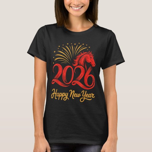 2026年干支午馬の年・旧正月・春節のお祝い・火 Tシャツ (正面)