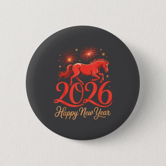 2026年干支午馬年・新年・旧正月・お正月・火 缶バッジ (正面)