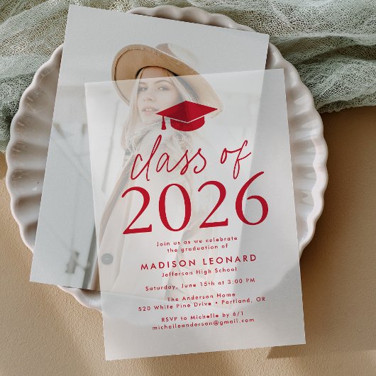 2026年度の最新レッド卒業パーティー ベラム紙招待状