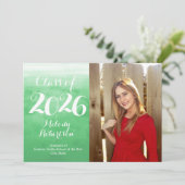 2026年度フォト 卒業 水彩グリーン 招待状 (スタンド正面)