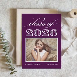 2026年度ヴィンテージ卒業写真パープル 招待状