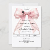 2026年度卒業パーティー ピンクのリボン 招待状 (正面)