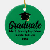 2026年度卒業写真カスタムグリーン ブラック 卒業 セラミックオーナメント (正面)