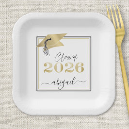 2026年度卒業式用 ゴールドの卒業帽 ブラック ペーパープレート