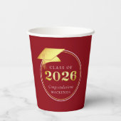 2026年度卒業式用 偽のメタリックゴールドと赤 紙コップ (裏面)