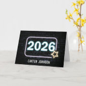 2026年度卒業 ネオンサイン on 煉瓦 カード (黄色い花)