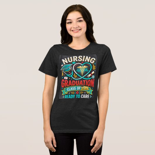 2026年度看護卒業生 看護の心でケアする準備完了 トライブレンドTシャツ (正面全面)