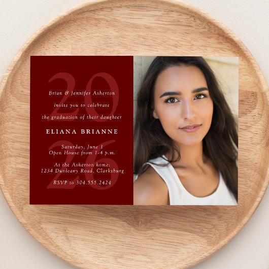 2026年度 クラシックレッド フォト 卒業パーティー 招待状