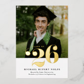 2026年度 タイポグラフィ写真 卒業式 ゴールド 箔招待状 (正面)