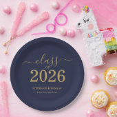 2026年度 ネイビーブルー ゴールド 卒業パーティー ペーパープレート (パーティー)