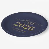 2026年度 ネイビーブルー ゴールド 卒業パーティー ペーパープレート (アングル)