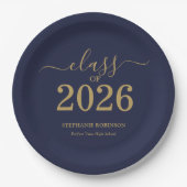 2026年度 ネイビーブルー ゴールド 卒業パーティー ペーパープレート (正面)