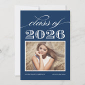 2026年度 ネイビーブルー ヴィンテージ フォト 卒業 招待状 (正面)