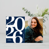 2026年度 ネイビー シルバー 卒業発表カード 箔招待状 (立ち正面)