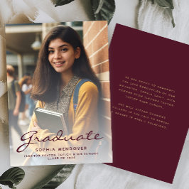2026年度 写真付き バーガンディ ゴールド 卒業発表 招待状