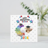 2026年度 卒業おめでとう - かわいいフクロウと本 カード (スタンド正面)